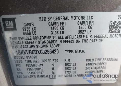 2012 GMC Acadia Slt-1 from USA, damaged, VIN 1GKKVREDXCJ256420